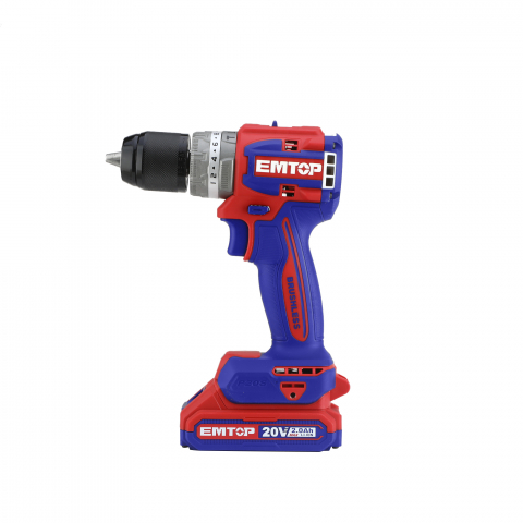 Masina de gaurit  si insurubat cu 2 acumulatori 2.0AH, motor fara perii (brushless), 60Nm, 1/2", 47 accesorii, cutie transport - ECDL20602, EMTOP [1]