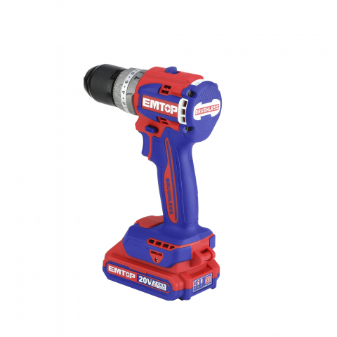 Masina de gaurit  si insurubat cu 2 acumulatori 2.0AH, motor fara perii (brushless), 60Nm, 1/2", 47 accesorii, cutie transport - ECDL20602, EMTOP [5]