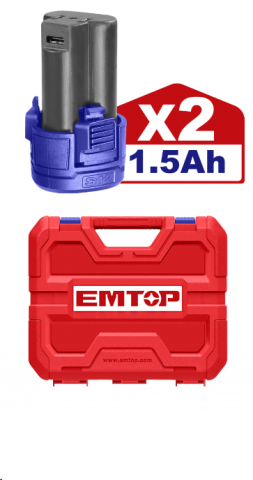 Masina de gaurit si insurubat  cu 2 baterii 1.5Ah, incarcare prin cablu tip C, 45Nm, cutie de transport, fara incarcator - ECDL12620E, EMTOP [1]
