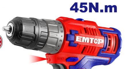 Masina de gaurit si insurubat  cu 2 baterii 1.5Ah, incarcare prin cablu tip C, 45Nm, cutie de transport, fara incarcator - ECDL12620E, EMTOP [2]