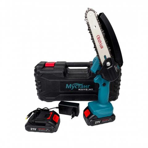 Drujbe, fierastraie electrice - Mini fierastrau Mustang, 2 acumulatori, 21V, 1.5 Ah, lama 18.5 cm