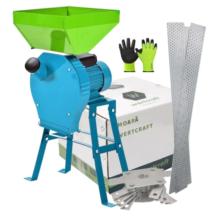 Mori pentru cereale - Moara electrica cu Suport pentru cereale, boabe si stiuleti porumb, Cuva Mare, WertCraft, 3.5 kW, 3000 rpm, 200 Kg/h