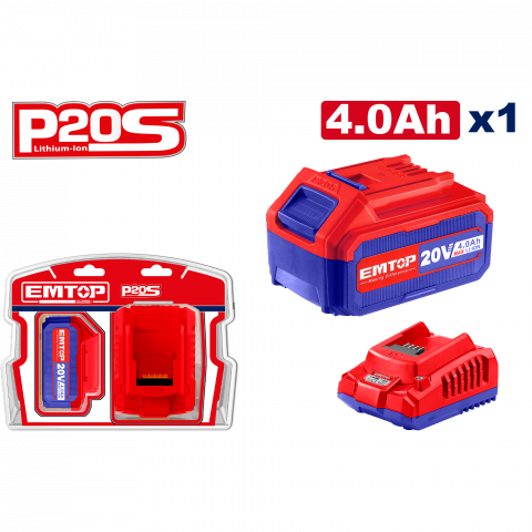 Acumulatori si incarcatoare scule electrice - 1 x Acumulator 4.0Ah litiu-ion si incarcator, P20S - ELBCPK1214, EMTOP
