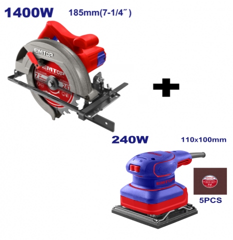 Produse noi - Pachet promo Fierastrau circular electric 1400W, 185mm + Slefuitor electric cu vibratie, 240W, baza 110x100mm