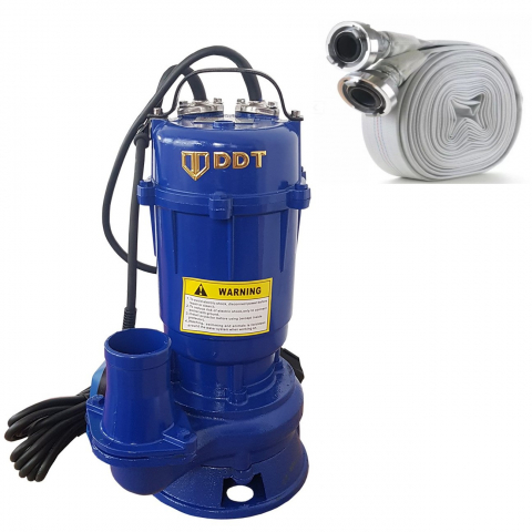 Produse noi - Pachet promo Pompa apa murdara submersibila cu tocator si plutitor, DDT, WQCD, 2200 W, 8 m³/h + Furtunul de pompier 2'' 20 m, 8 bari, cu cuple