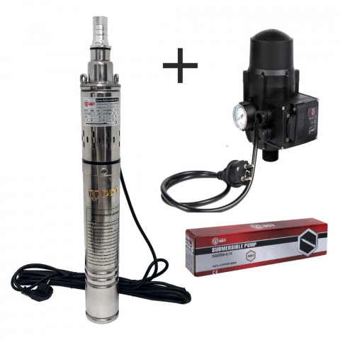 Produse noi - Pachet promo Pompa submersibila, DDT, 3QGD 0.75 kW, Inox, 75 mm diametru + Presostat electronic automat, DDT, LS-4