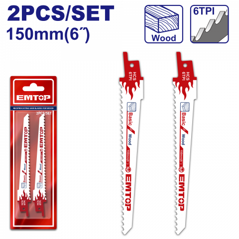 Scule si unelte electrice - Panze de fierastrau tip sabie pentru lemn, 150mm, 2 buc - ERSB611D, EMTOP