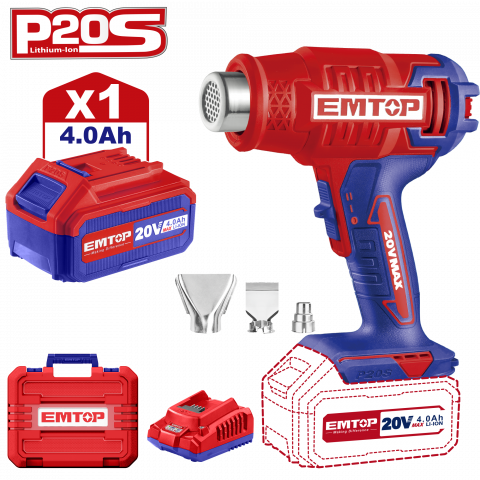 Bricolaj - Suflanta aer cald (feon) cu 1 acumulator 4.0AH, cutie transport - EHGN200215, EMTOP