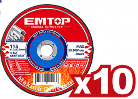 Polizor unghiular cu 2 acumulatori 4.0Ah, motor fara perii (brushless), 115mm, 10 discuri incluse - ELAG211542, EMTOP [6]