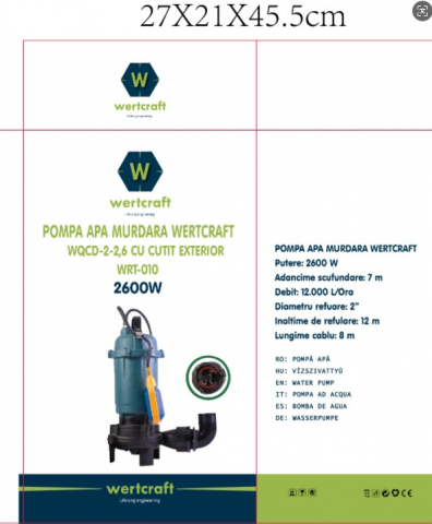 Pompa apa murdara DDT cu tocator exterior si flotor, 2600 W, 12 mc/h, 12 m refulare [8]