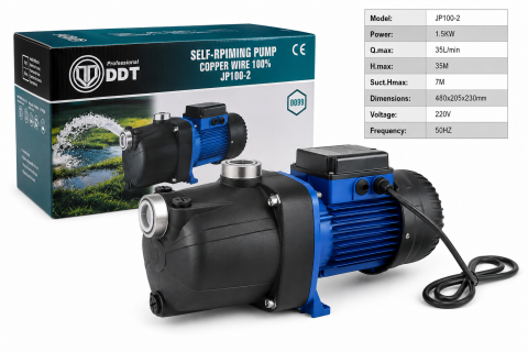 Pompă de apă autoamorsantă DDT Professional JP100-2 – 1,5 kW, 2 CP, 35 m [6]