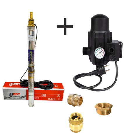 Produse noi - Pompa submersibila, DDT, 3QJD-1.1, 1.1 kW, Inox, 75 mm diametru, 10 turbine + Presostat electronic automat, DDT, LS-4 + accesorii