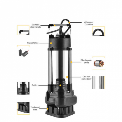 Pompa submersibila de apa murdara DDT V1500F, 1500 W, 12 mc/h+ Furtun pompier, 20 metri, 2 toli +  Furtunul de pompier 2'' 20 m, 8 bari, cu cuple [5]