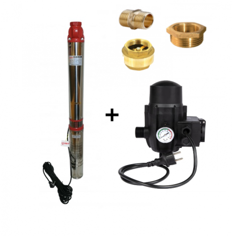 Produse noi - Pompa submersibila de mare adancime, DDT, 4SDM2-12, 1800 W, Inox, 12 turbine + Presostat electronic automat, DDT, LS-4 + accesorii