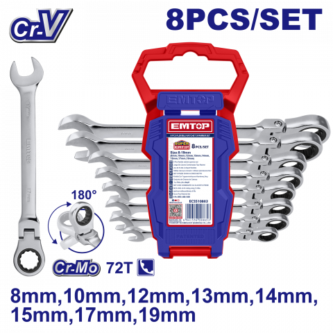 Bricolaj - Set de chei flexibile cu clichet, 8 buc - ECSS10803, EMTOP