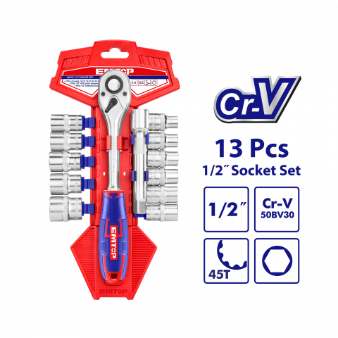 Bricolaj - Set tubulare cu clichet 1/2″ 13 buc - ESKT12131, EMTOP