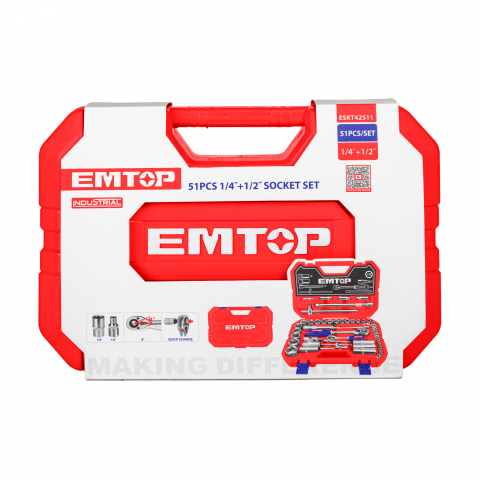 Trusa de scule si accesorii 1/4″ + 1/2″, 51 componente, cutie de transport - ESKT42511, EMTOP [3]