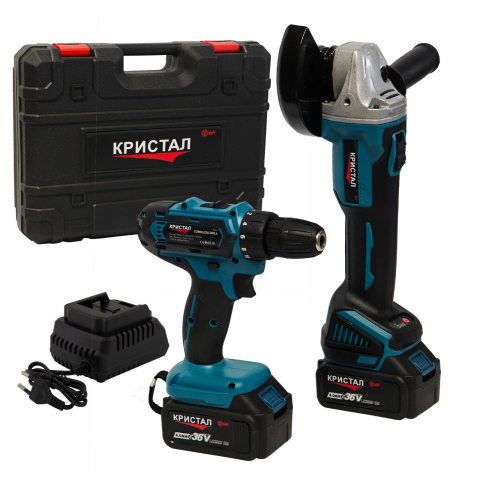 Produse noi - Trusa Profesionala 2 în 1 DDT CRISTAL – Masina de Gaurit + Polizor unghiular, 36V, 2x Baterii, Incarcator Rapid