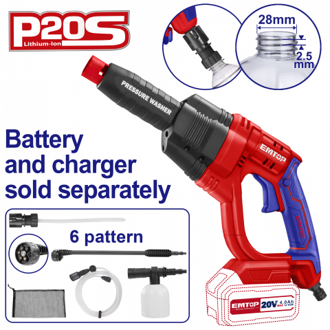 Aparate spalat cu presiune - Aparat de spalat cu presiune fara incarcator si acumulator, 24 bari, 6 capete, geanta inclusa - ELPW2025012, EMTOP