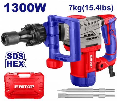 Scule si unelte - Ciocan demolator HEX, 1300W, 20J, 2 dalti, 7kg, ambalat in cutie de transport - EDBRH1301, EMTOP