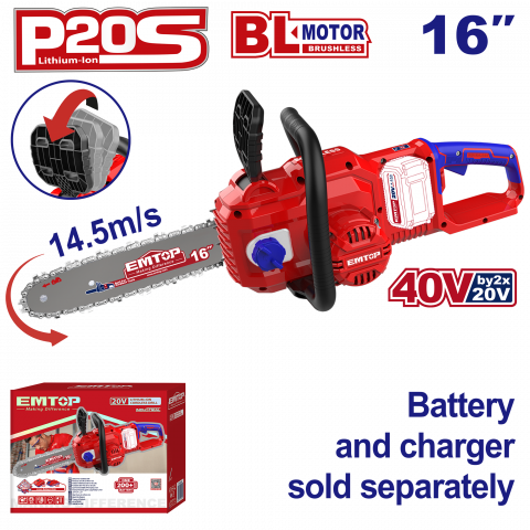 Gradina - Fierastrau/Drujba cu lant fara acumulator si incarcator, motor fara perii (brushless), lant 40cm - ELGA40168, EMTOP