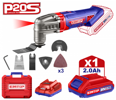 Scule & unelte - Instrument multifunctional EMTOP ELMF20221, Acumulator 2.0 Ah, 6 viteze, 8 accesorii, Cutie transport