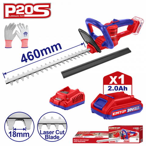 Trimmere electrice - Trimmer gard viu cu 1 acumulator 2.0AH, lama 460mm, manusi protectie - ELHT204611, EMTOP