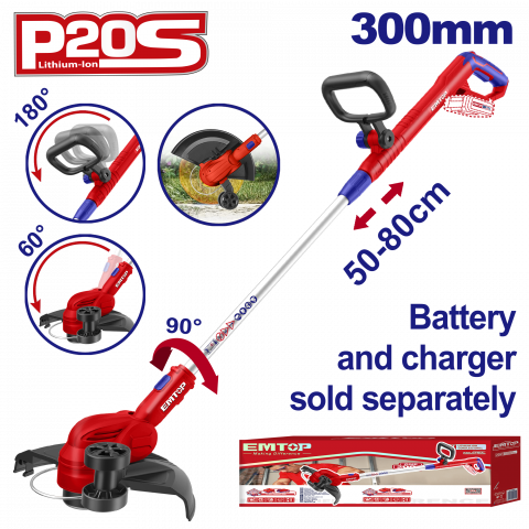 Gradina - Motocoasa/Trimmer fara acumulator si incarcator, maner reglabil, 300mm - ELGT20328, EMTOP