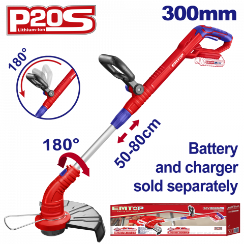 Gradina - Motocoasa electrica/Trimmer fara acumulator si incarcator, maner reglabil, 300mm - ELGT20018, EMTOP