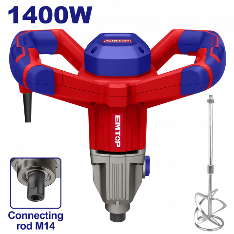 Scule & unelte - Mixer electric EMTOP EMXR14001, Putere 1400 W, Cutie viteze aluminiu, Perii motor extra, Pentru mortar