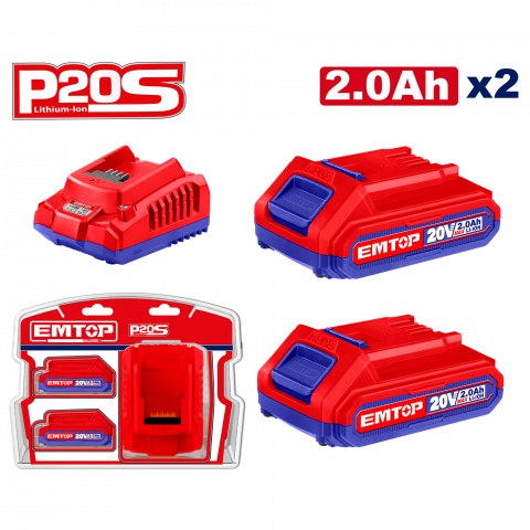 Scule si unelte - 2 x Acumulatori 2.0Ah litiu-ion si incarcator, P20S - ELBCPK1222, EMTOP