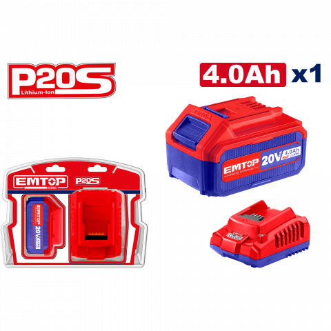Scule si unelte - 1 x Acumulator 4.0Ah litiu-ion si incarcator, P20S - ELBCPK1214, EMTOP