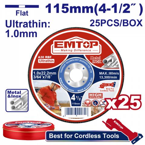 Scule & unelte - Set 25 discuri ultrasubtiri EMTOP EACD11011525, Diametru 115 mm, Pentru taiat metal, Precizie ridicata