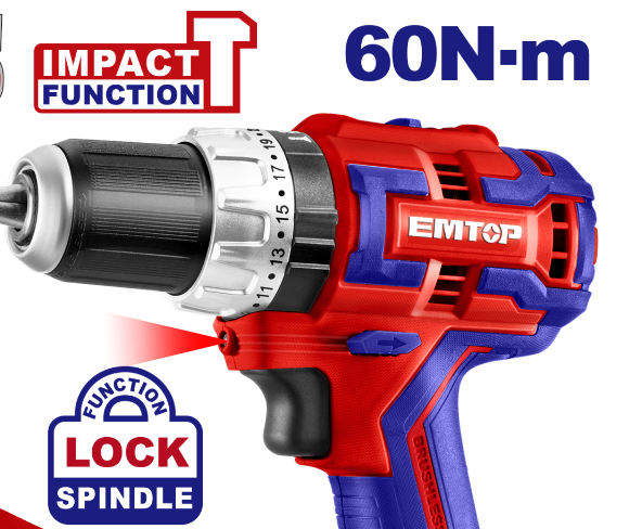 Masina de gaurit cu impact EMTOP ECiDL20602, 2 acumulatori, Cuplu 60 Nm, Design compact [1]