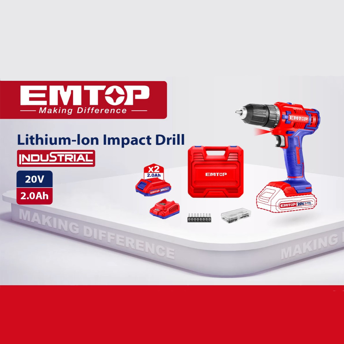Masina de gaurit si insurubat EMTOP ECDL200528, 2 acumulatori 2.0 Ah, 55 accesorii, Cutie transport inclusa [19]
