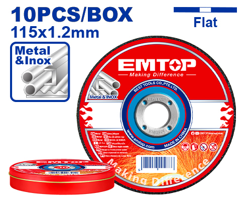 Set 10 discuri abrazive EMTOP EACD121155, Diametru 115 mm, Grosime 1.2 mm, Pentru taiat metale [1]