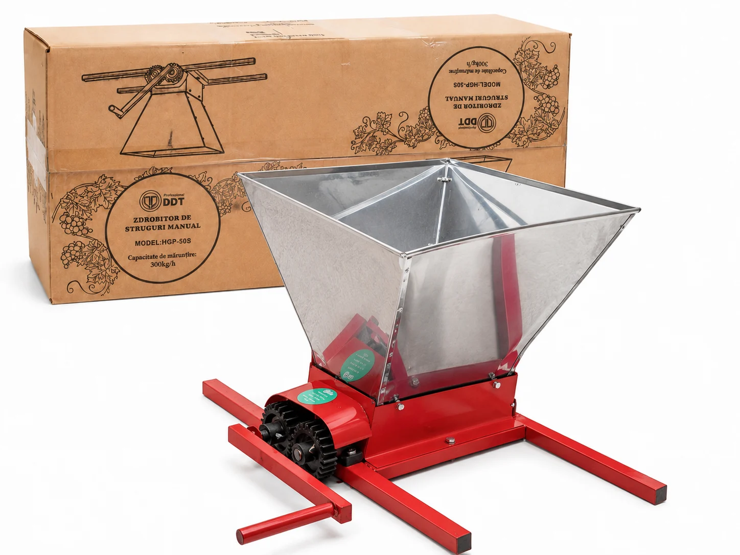 Zdrobitor manual de struguri DDT, Cuva inox 25 l, Capacitate 300 kg/h, Culoare rosie [4]