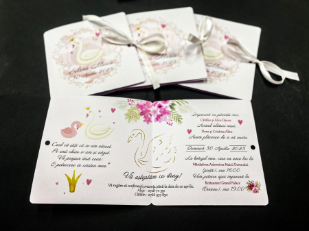 Invitatii Botez - Invitatie botez Lebada