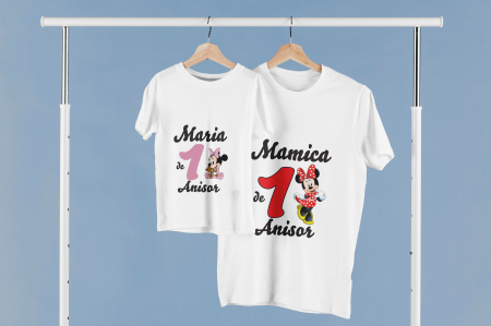Tricouri personalizate - Set Tricouri Model "Minnie" - Aniversare 1 Anisor