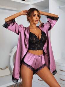 Set Pijama 3 Piese Satin & Dantela – Soft Desire [6]