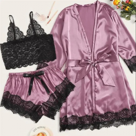 Set Pijama 3 Piese Satin & Dantela – Soft Desire [2]