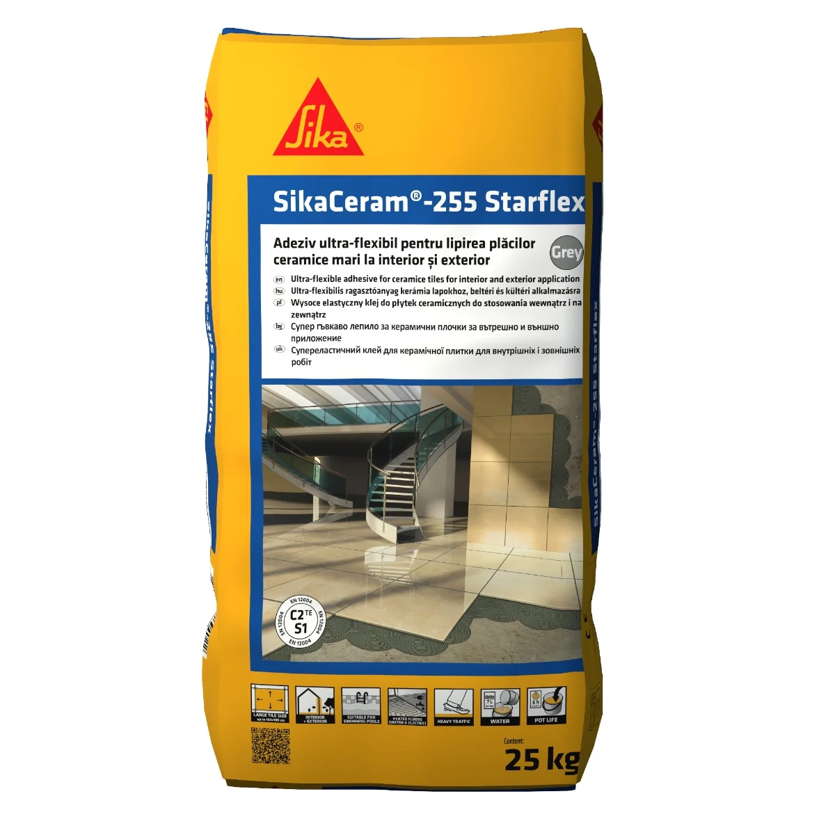 Adezivi - Adeziv flexibil pentru gresie si faianta Sika Ceram - 255, interior / exterior, gri, 25 kg