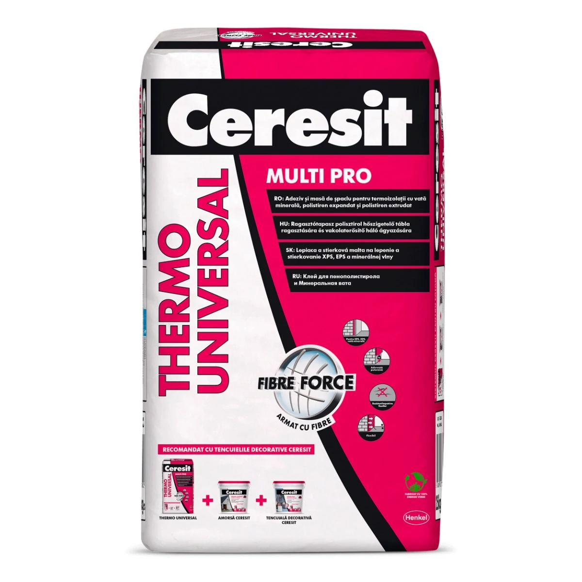 Adezivi polistiren si vata - Adeziv polistiren / vata minerala, Ceresit Thermo Universal, interior / exterior, 25 kg