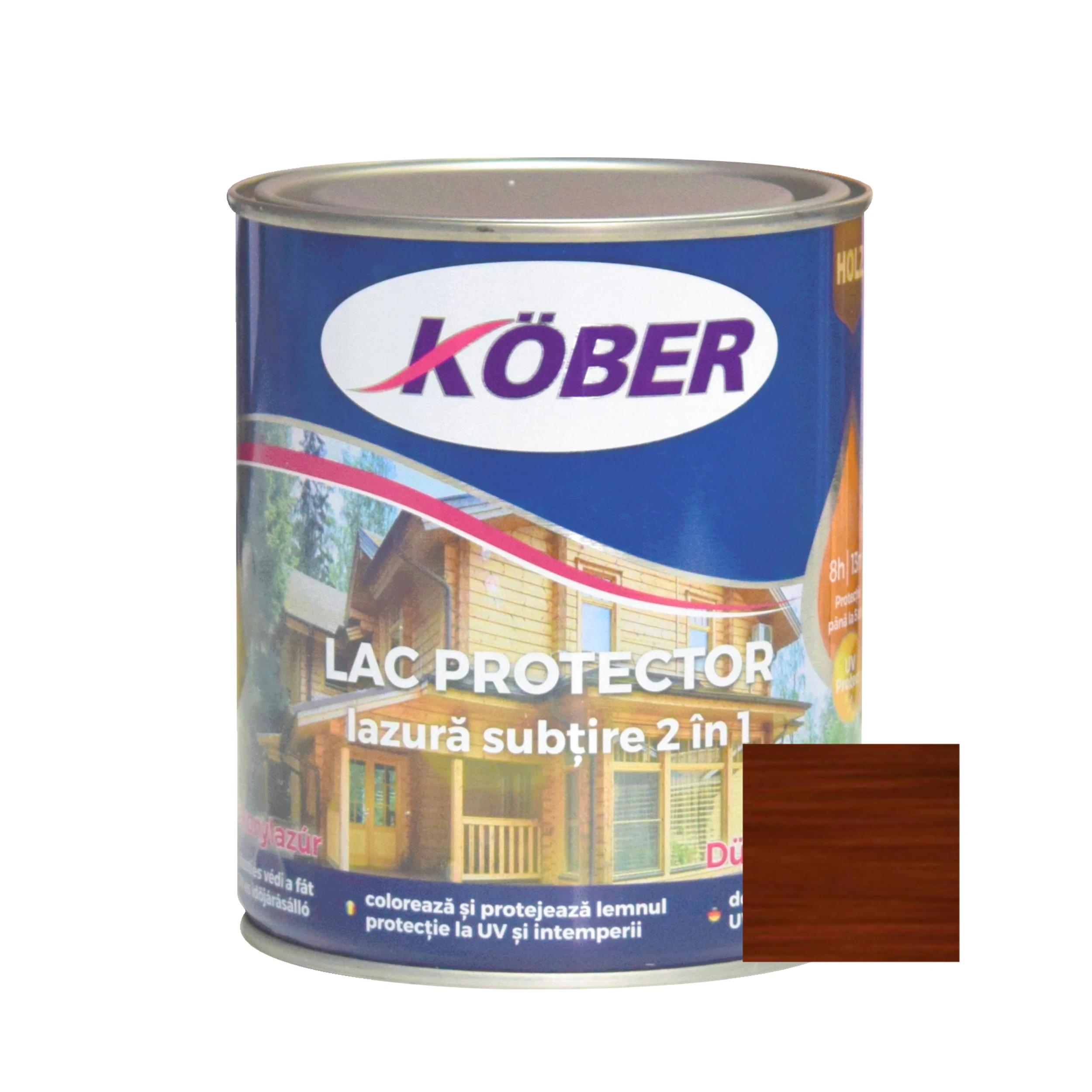 Vopsea si tencuieli decorative - Lac / lazura subtire 2 in 1 pentru lemn, Kober, palisandru, interior / exterior, 0.75 L