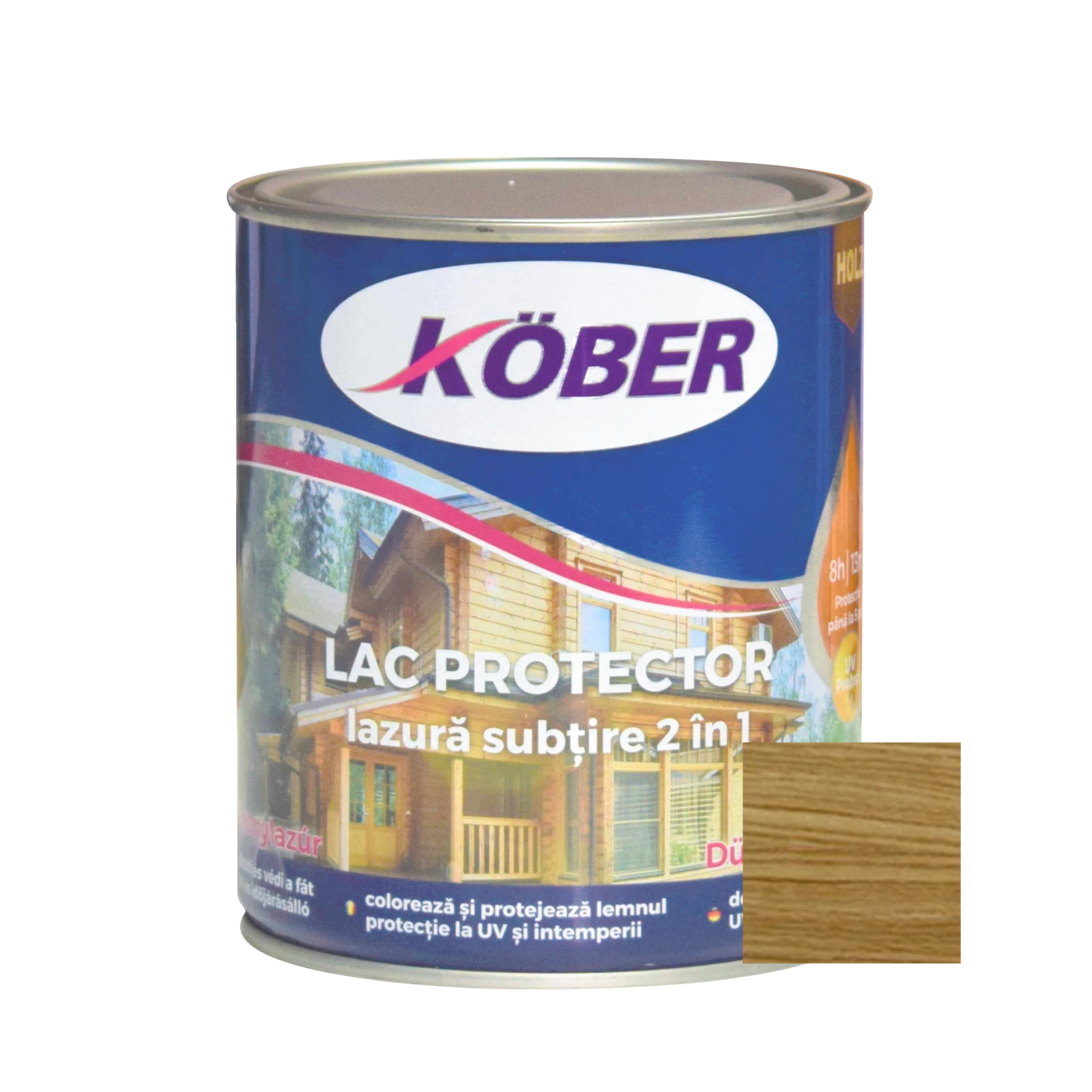Vopsea si tencuieli decorative - Lac / lazura subtire 2 in 1 pentru lemn, Kober, stejar inchis, interior / exterior, 0.75 L