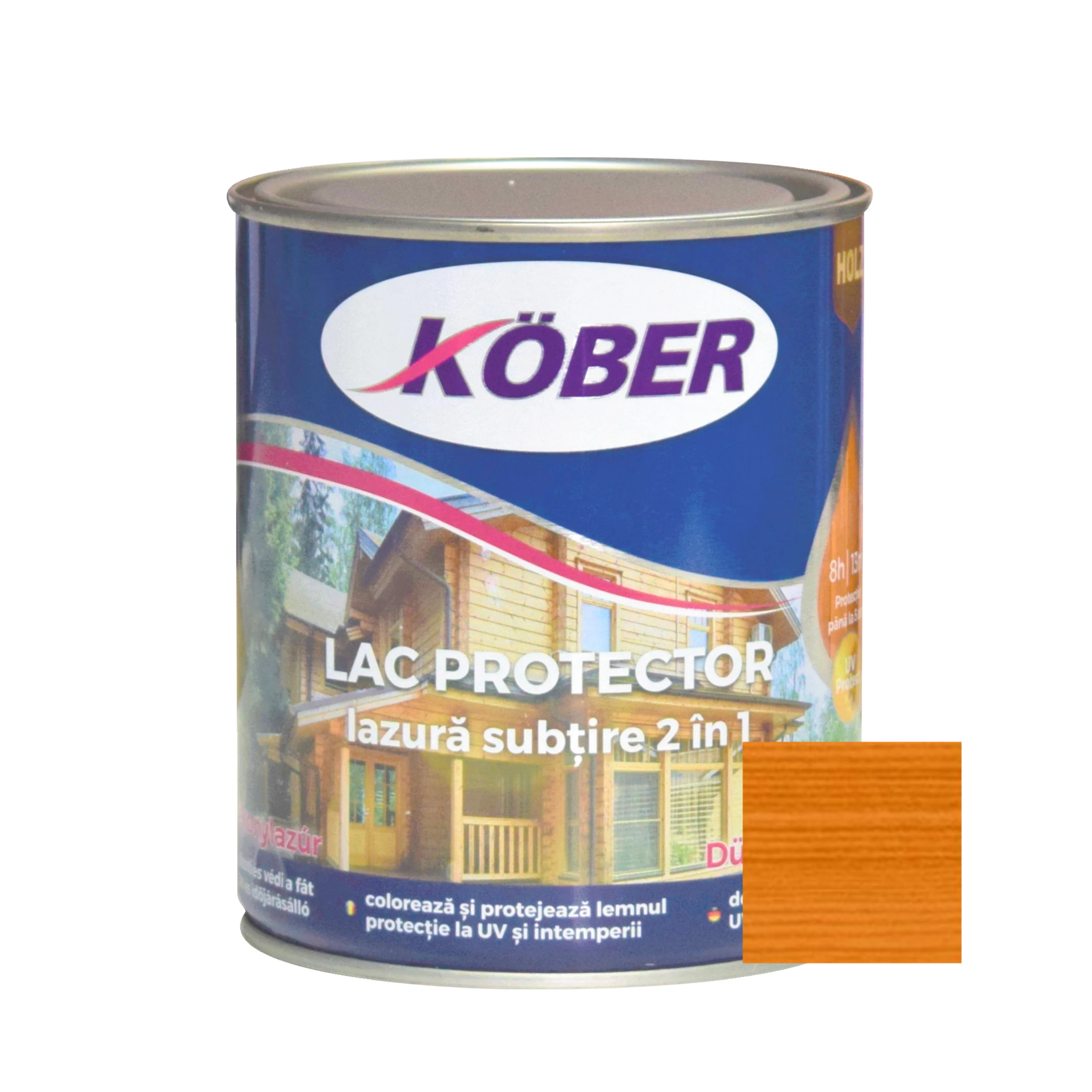 Vopsea si tencuieli decorative - Lac / lazura subtire 2 in 1 pentru lemn, Kober, teak, interior / exterior, 0.75 L
