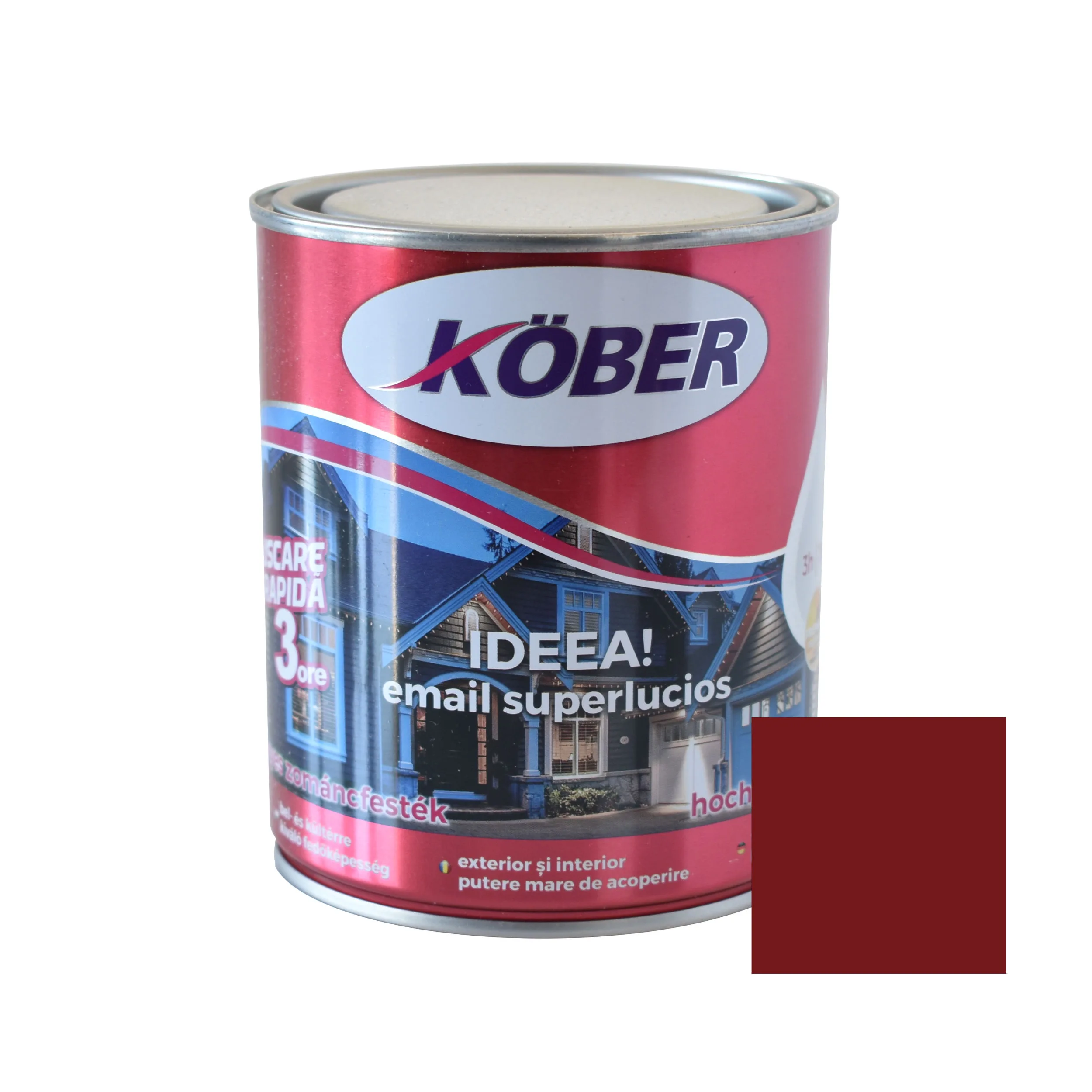 Produse - Vopsea alchidica pentru lemn / metal, Kober Ideea, interior / exterior, grena, 0.75 L