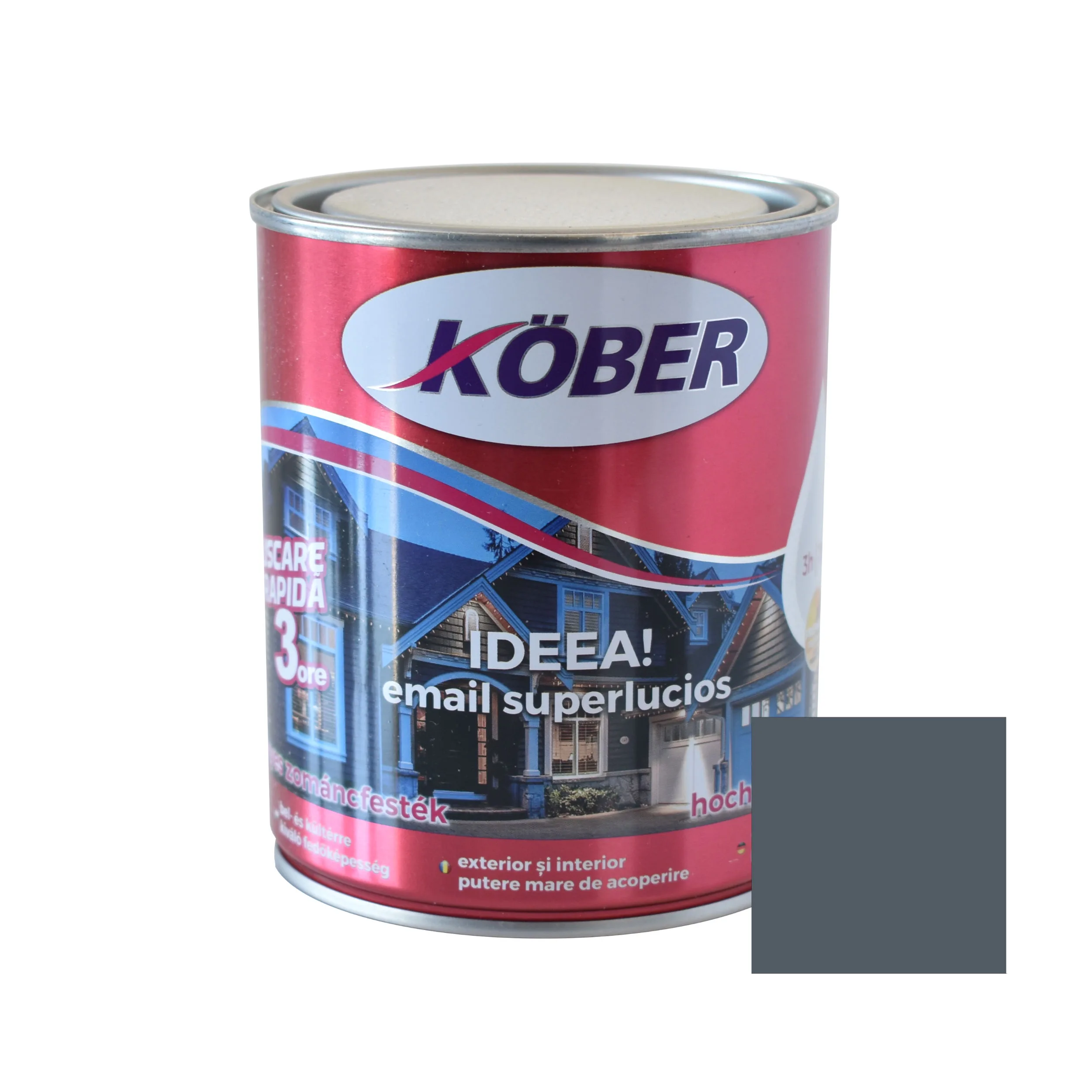 Produse - Vopsea alchidica pentru lemn / metal, Kober Ideea, interior / exterior, gri metal, 0.75 L