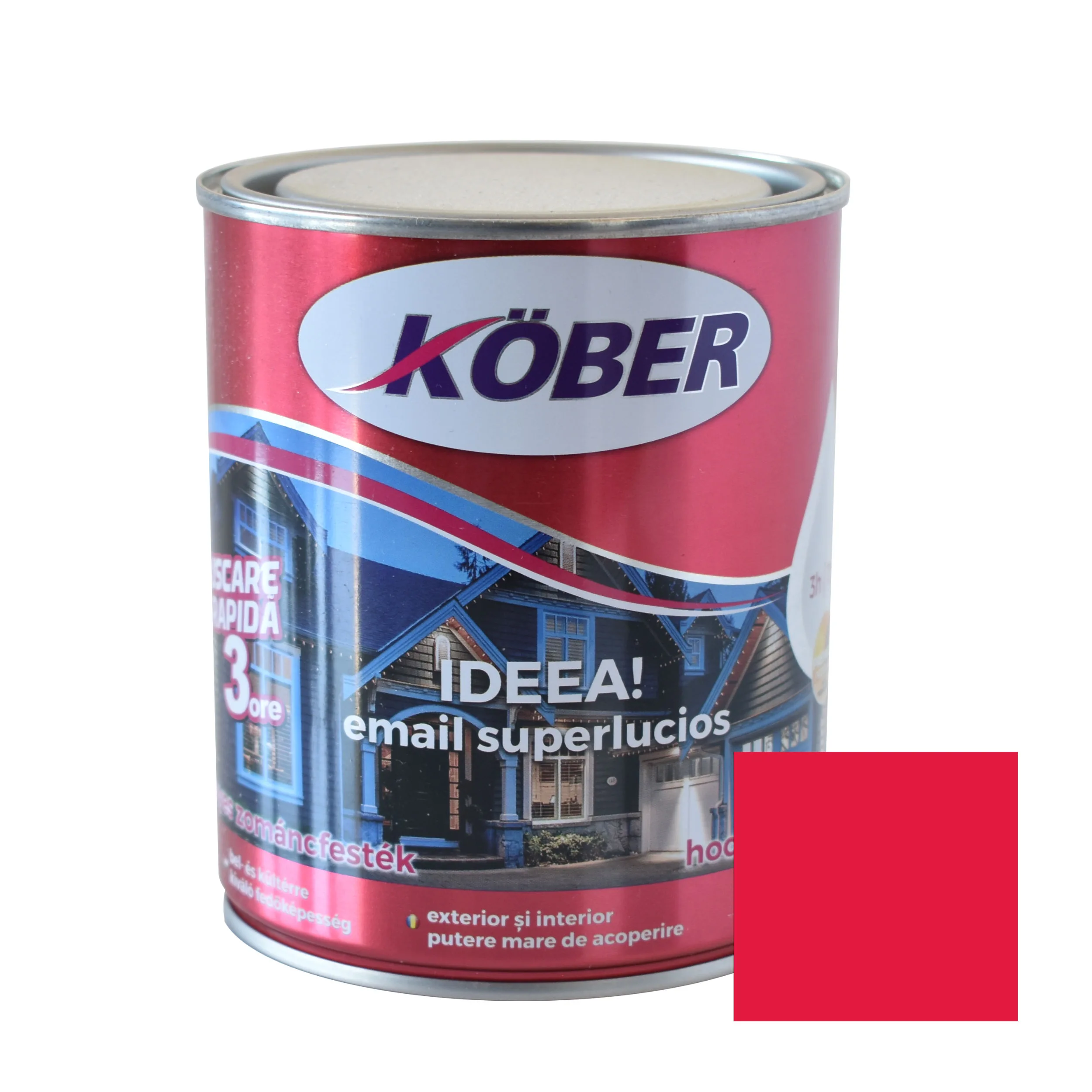 Produse - Vopsea alchidica pentru lemn / metal, Kober Ideea, interior / exterior, rosu, 0.75 L