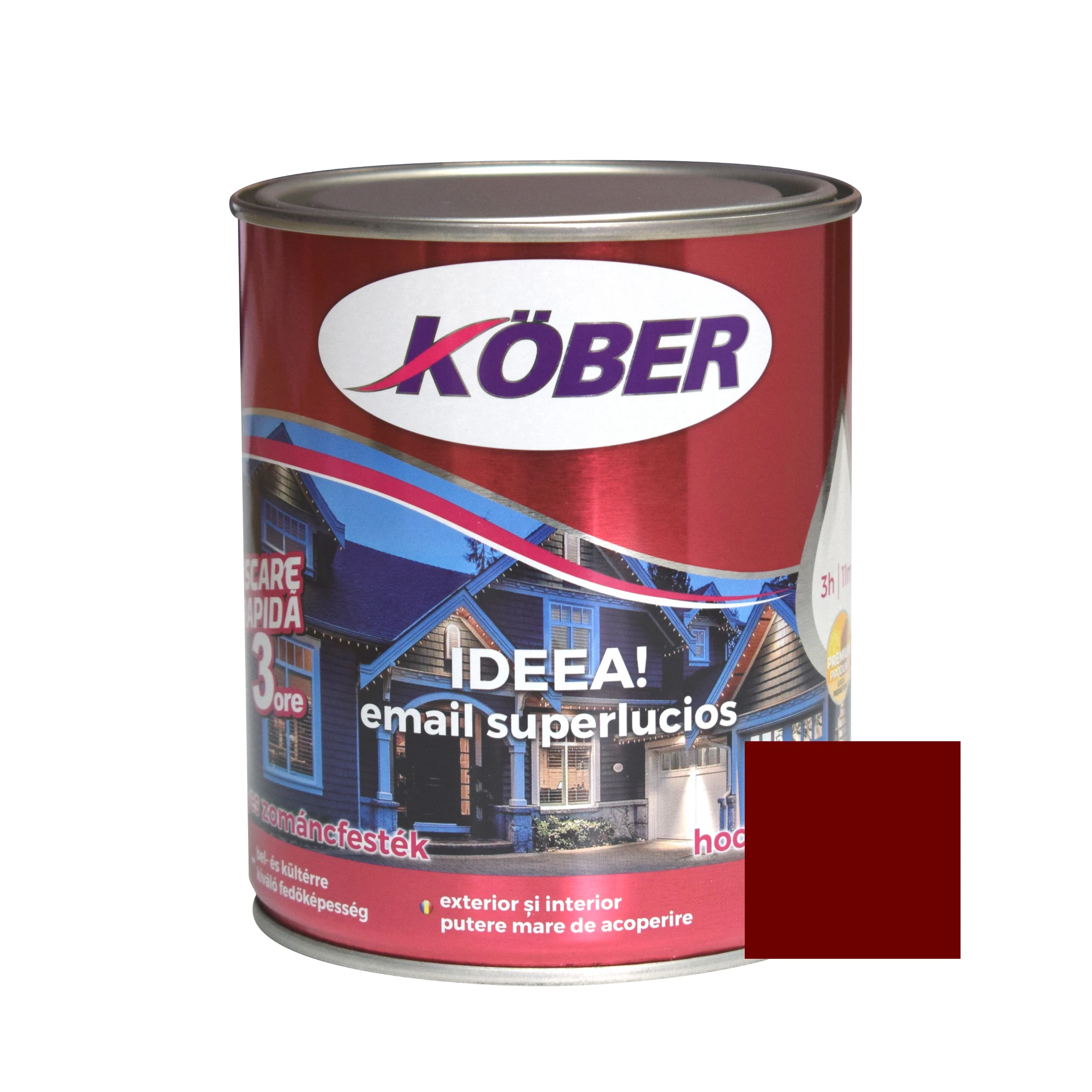 Produse - Vopsea alchidica pentru lemn / metal, Kober Ideea, interior / exterior, rosu vin, 0.75 L
